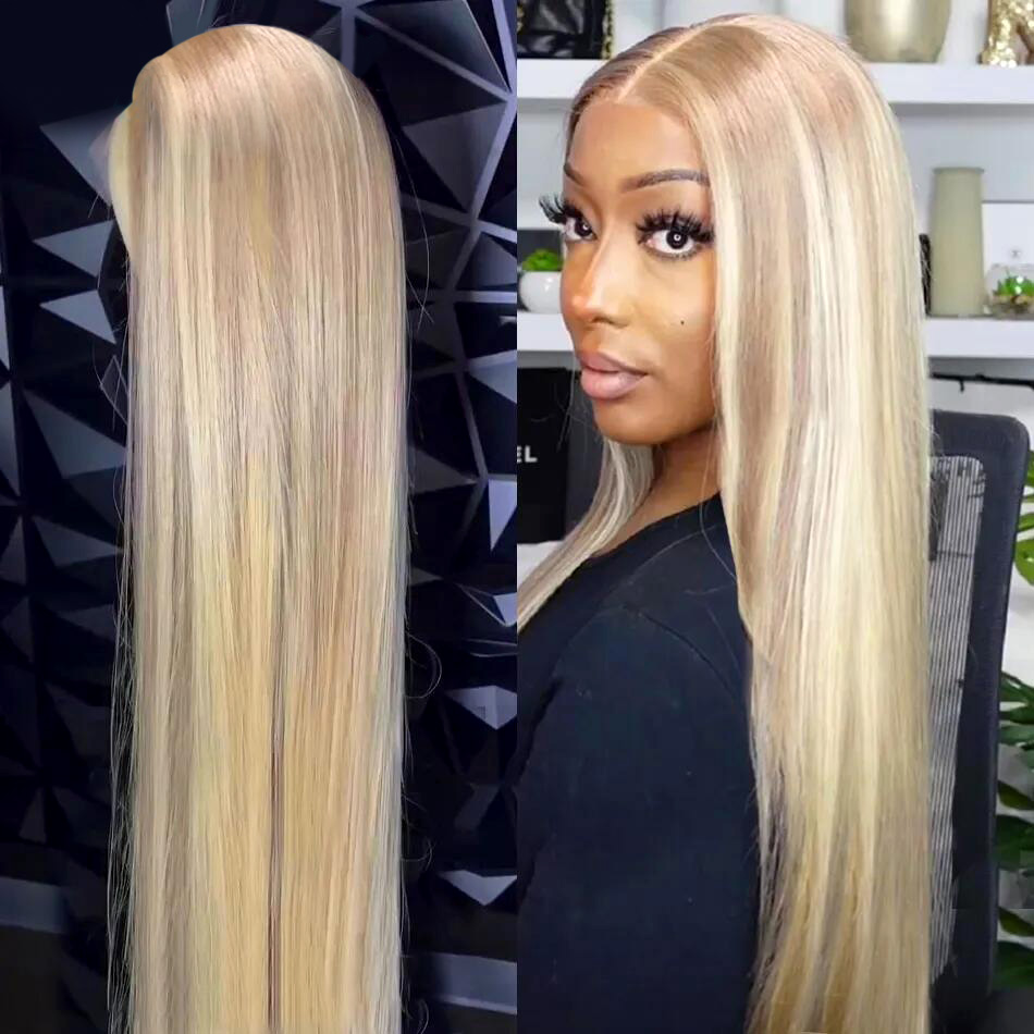 Stema Ash Blonde Highlight 13x4 Transparent Lace Front Human Hair Wig